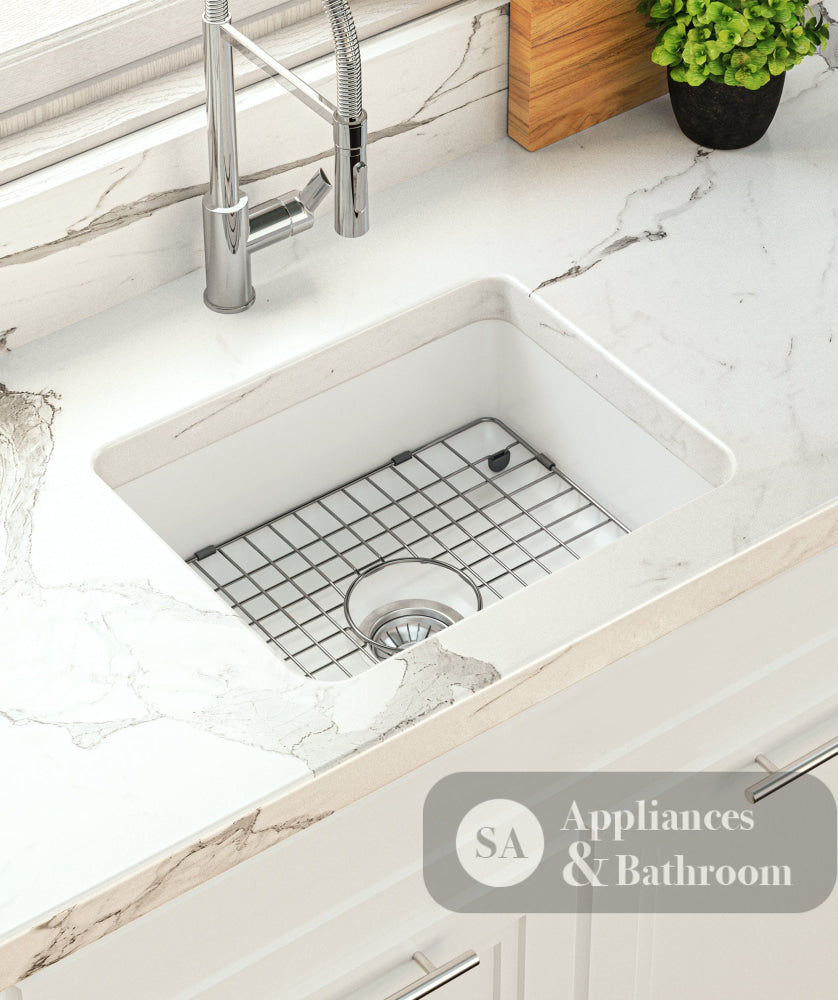 Seima 192501 Odessa 560 Ceramic Butler Sink Single Bowl 565x460mm Abovemount/Undermount White Gloss with Stainless