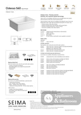 Seima 192501 Odessa 560 Ceramic Butler Sink Single Bowl 565x460mm Abovemount/Undermount White Gloss with Stainless