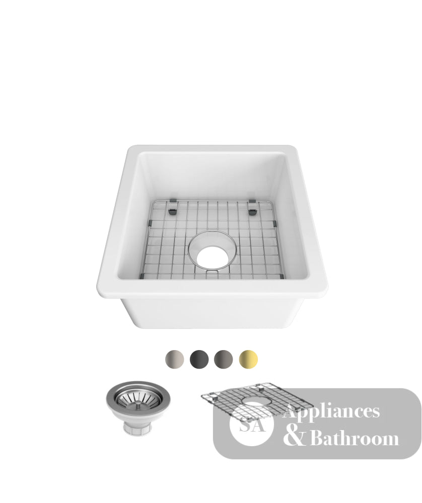 Seima 192510 Odessa 460 Ceramic Butler Sink Single Bowl 460x460mm Abovemount/Undermount White Gloss with Brushed