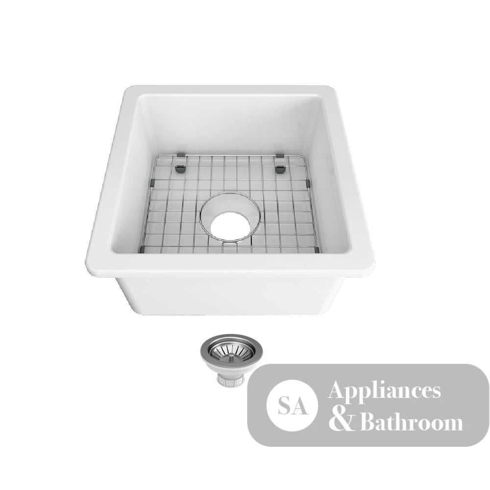 Seima 192510 Odessa 460 Ceramic Butler Sink Single Bowl 460x460mm Abovemount/Undermount White Gloss with Brushed
