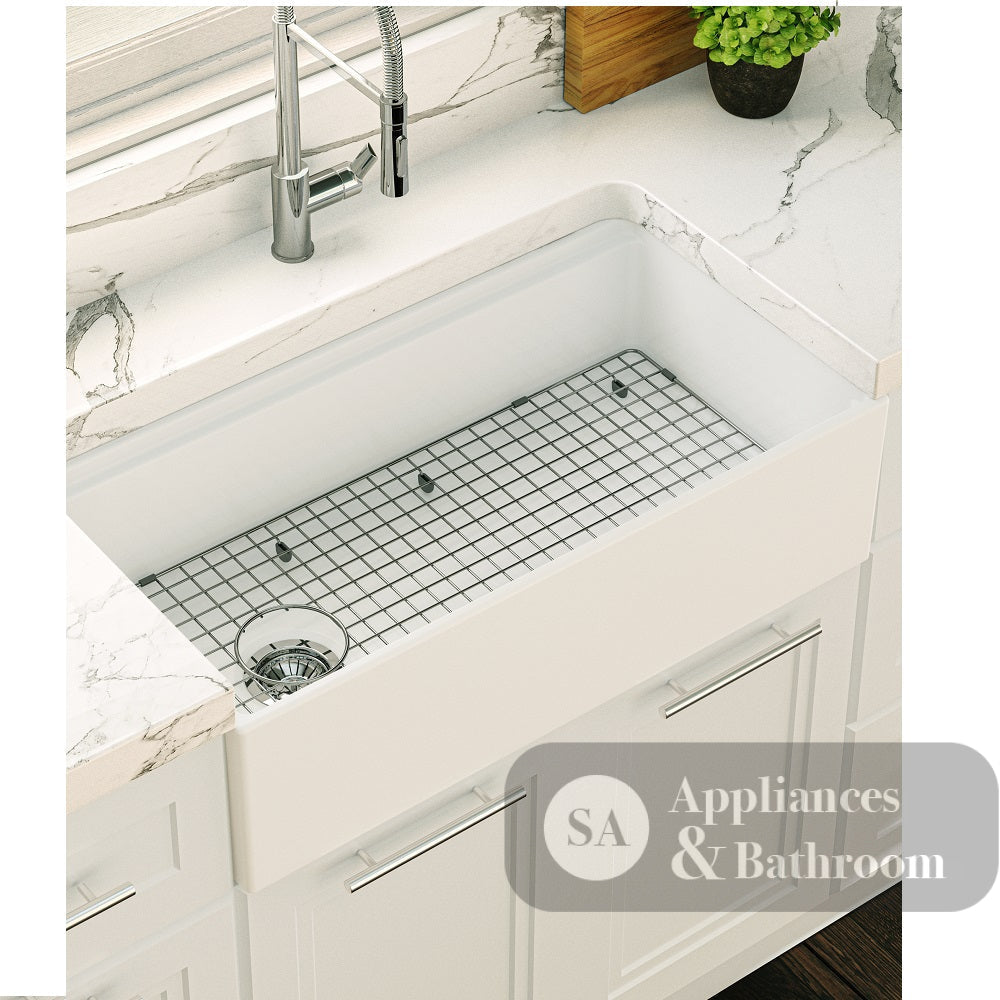 Seima 192516 Odessa 920 Ceramic Butler Sink Single Bowl 915x485mm Workstation White Gloss with Gunmetal Basket Waste &