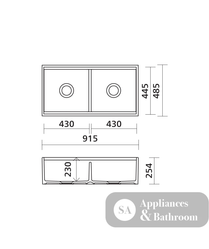 Seima 192517 Odessa 922 Ceramic Butler Sink Double Bowl 915x485mm Workstation White Gloss with Gunmetal Basket Waste &