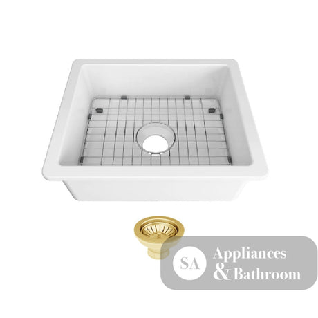 Seima 192521 Odessa 560 Ceramic Butler Sink Single Bowl 565x460mm Abovemount/Undermount White Gloss with Brushed Gold