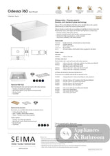 Seima 192522 Odessa 760 Ceramic Butler Sink Single Bowl 760x480mm Abovemount/Undermount White Gloss with Brushed Gold
