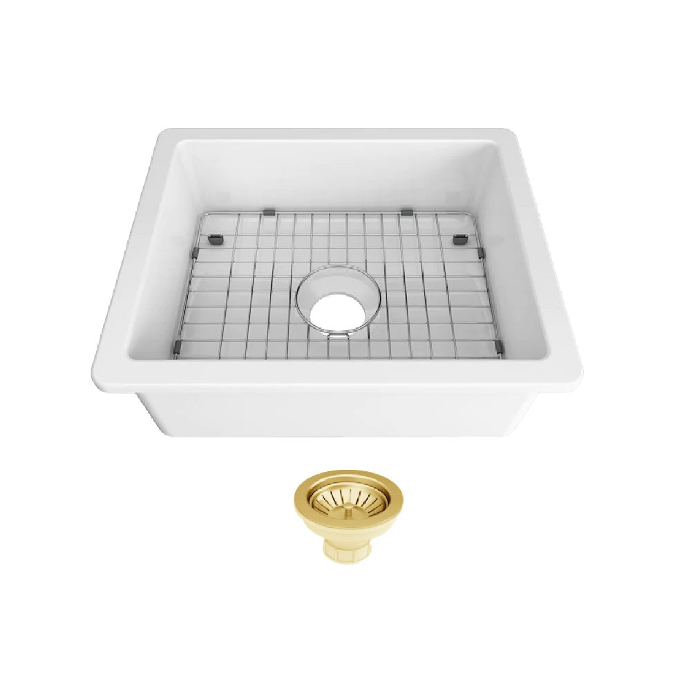 Seima 192523 Odessa 610 Ceramic Butler Sink Single Bowl 610x485mm Abovemount/Undermount White Gloss with Brushed Gold