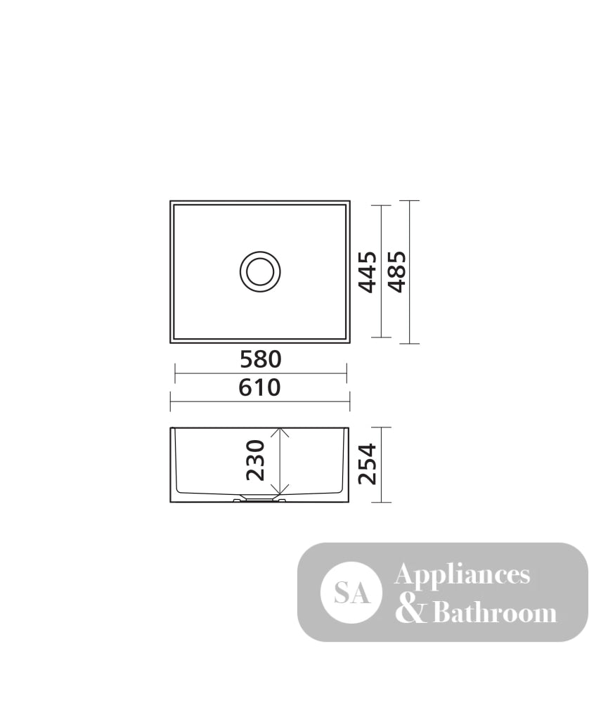 Seima 192523 Odessa 610 Ceramic Butler Sink Single Bowl 610x485mm Abovemount/Undermount White Gloss with Brushed Gold