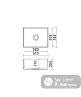 Seima 192523 Odessa 610 Ceramic Butler Sink Single Bowl 610x485mm Abovemount/Undermount White Gloss with Brushed Gold