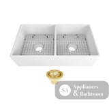 Seima 192525 Odessa 915 Ceramic Butler Sink Double Bowl 915x485mm Apron Front White Gloss with Brushed Gold Basket