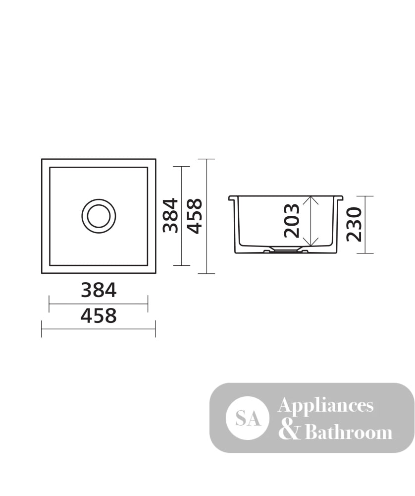 Seima 192530 Odessa 460 Ceramic Butler Sink Single Bowl 460x460mm Abovemount/Undermount White Gloss with Brushed Black