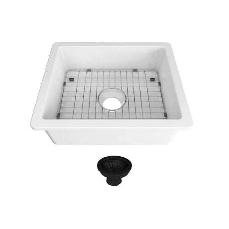 Seima 192531 Odessa 560 Ceramic Butler Sink Single Bowl 565x460mm Abovemount/Undermount White Gloss with Black Basket