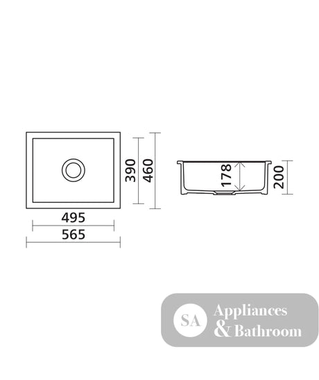 Seima 192531 Odessa 560 Ceramic Butler Sink Single Bowl 565x460mm Abovemount/Undermount White Gloss with Black Basket