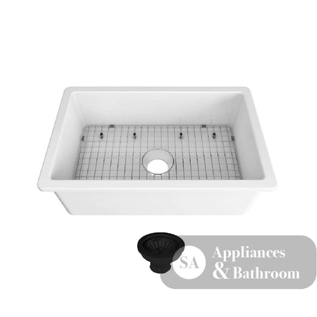 Seima 192532 Odessa 760 Ceramic Butler Sink Single Bowl 760x480mm Abovemount/Undermount White Gloss with Black Basket