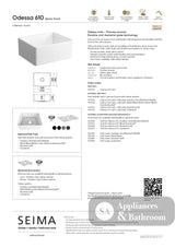 Seima 192533 Odessa 610 Ceramic Butler Sink Single Bowl 610x485mm Abovemount/Undermount White Gloss with Black Basket