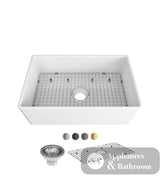 Seima 192534 Odessa 761 Ceramic Butler Sink Single Bowl 760x485mm Apron Front White Gloss with Black Basket Waste &