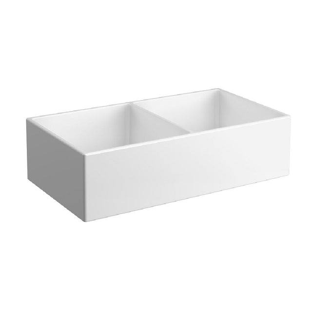Seima 192535 Odessa 915 Ceramic Butler Sink Double Bowl 915x485mm Apron Front White Gloss with Black Basket Waste &
