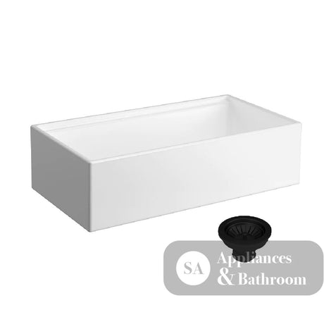 Seima 192536 Odessa 920 Ceramic Butler Sink Single Bowl 915x485mm Workstation White Gloss with Black Basket Waste &