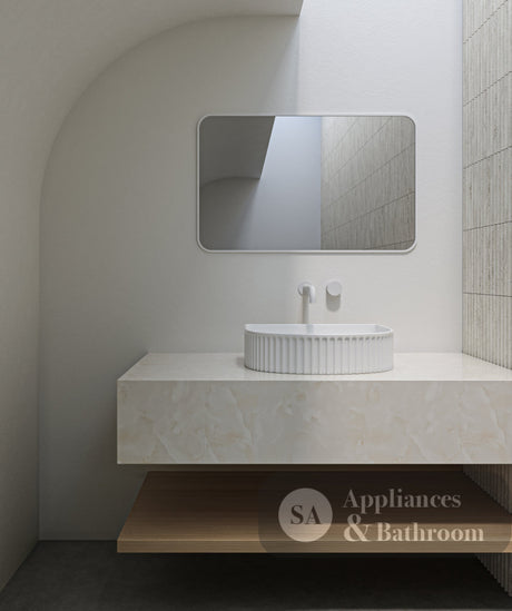 Seima 192616 Cleo 410 Fluted D-Shape Above Counter Basin 415x365mm Gloss White - Above Counter Basins