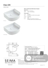 Seima 192617 Cleo 410 Fluted D-Shape Above Counter Basin 415x365mm Matte White - Above Counter Basins