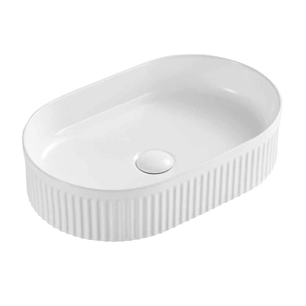 Seima 192618 Cleo 500 Fluted Oval Above Counter Basin 500x315mm Gloss White - Above Counter Basins
