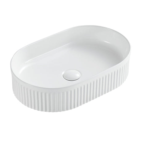 Seima 192618 Cleo 500 Fluted Oval Above Counter Basin 500x315mm Gloss White - Above Counter Basins