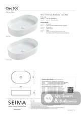 Seima 192619 Cleo 500 Fluted Oval Above Counter Basin 500x315mm Matte White - Above Counter Basins