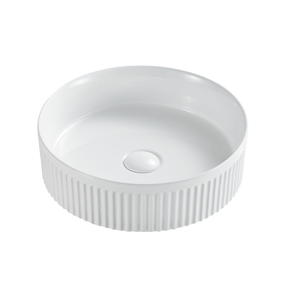 Seima 192620 Cleo 400 Fluted Round Above Counter Basin 400x400mm Gloss White - Above Counter Basins