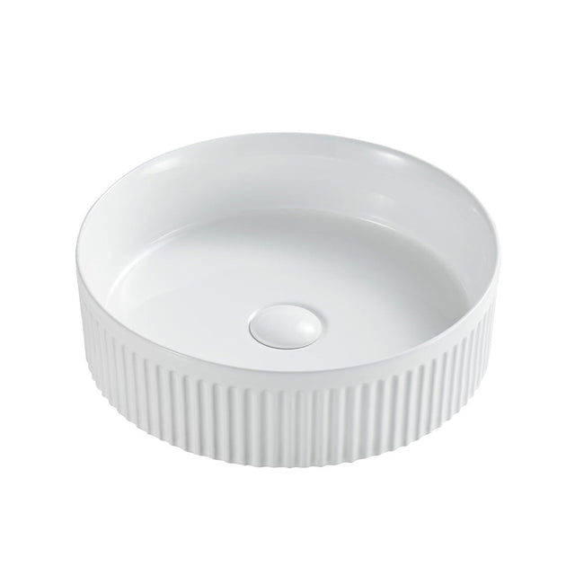 Seima 192620 Cleo 400 Fluted Round Above Counter Basin 400x400mm Gloss White - Above Counter Basins