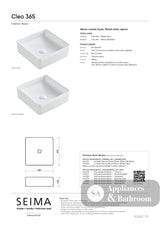 Seima 192622 Cleo 365 Fluted Square Above Counter Basin 365x365mm Gloss White - Above Counter Basins