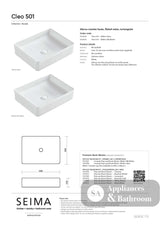 Seima 192624 Cleo 501 Fluted Rectangle Above Counter Basin 500x360mm Gloss White - Above Counter Basins