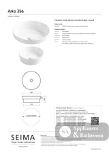 Seima 192626 Arko 356 Semi-Inset Basin No taphole Gloss White - Basins