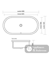 Seima 192630 Arko 680 Undermount Super Ellipse Basin with Overflow 680x345mm (No Taphole) Gloss White - Basins
