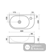 Seima 192750 Arko 485 Wall Hung Basin 400x215mm (1 Taphole) Matte White - Basins