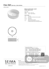 Seima 192938 Cleo 360 Fluted Round Above Counter Basin 360x360mm Gloss White - Above Counter Basins