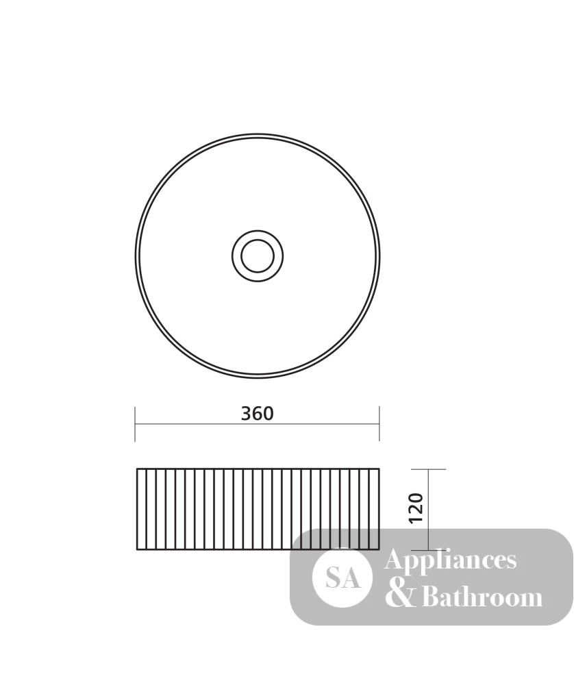Seima 192938 Cleo 360 Fluted Round Above Counter Basin 360x360mm Gloss White - Above Counter Basins
