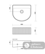 Seima 192942 Cleo 402 Fluted D-Shape Wall Hung Basin 400x350mm Gloss White - Wall Hung Basins