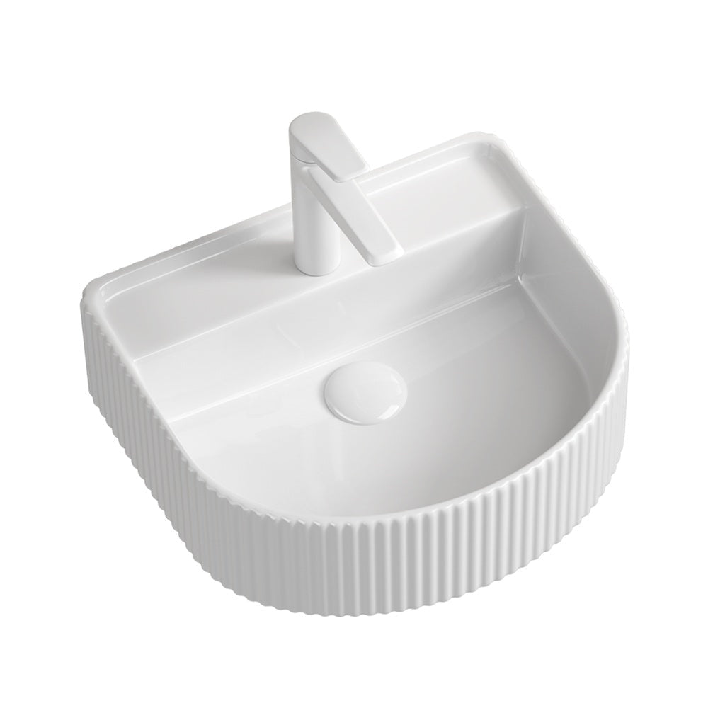 Seima 192944 Cleo 404 Wall Fluted D-Shape Wall Hung Basin 430x350mm One Taphole Gloss White - Wall Hung Basins