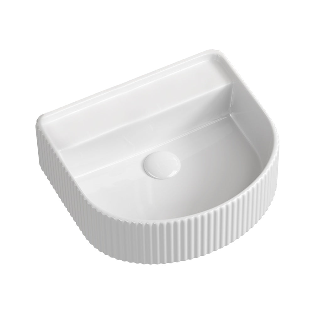 Seima 192945 Cleo 404 Wall Fluted D-Shape Wall Hung Basin 430x350mm No Taphole Gloss White - Wall Hung Basins