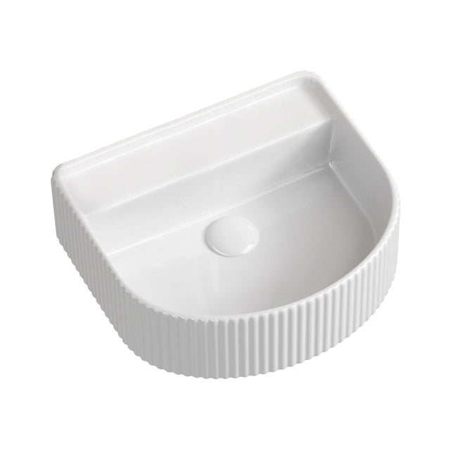 Seima 192945 Cleo 404 Wall Fluted D-Shape Wall Hung Basin 430x350mm No Taphole Gloss White - Wall Hung Basins