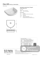 Seima 192948 Cleo 430 Fluted D-Shape Semi-Inset Basin 430x380mm Gloss White - Above Counter Basins