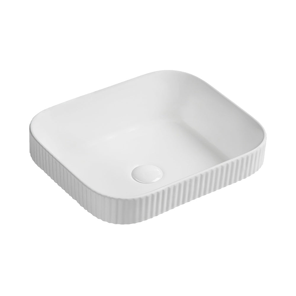 Seima 192950 Cleo 450 Fluted Rectangular Semi-Inset Basin 450x380mm Gloss White - Above Counter Basins