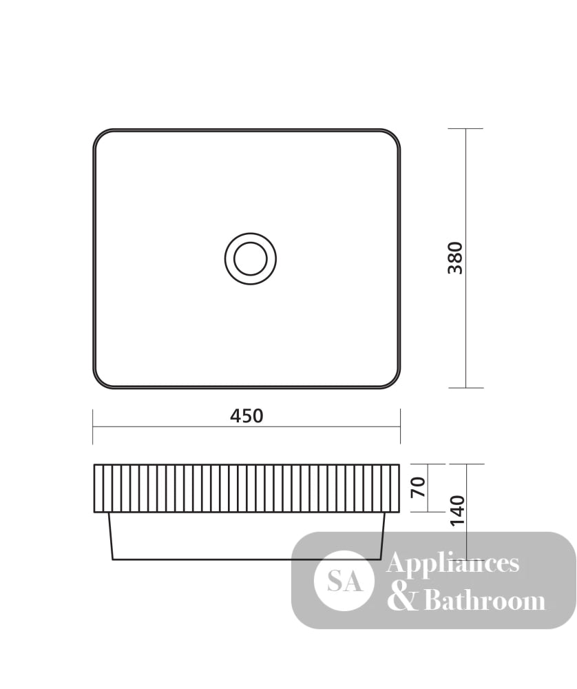 Seima 192951 Cleo 450 Fluted Rectangular Semi-Inset Basin 450x380mm Matte White - Above Counter Basins