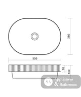 Seima 192952 Cleo 550 Fluted Ellipse Semi-Inset Basin 550x380mm Gloss White - Above Counter Basins