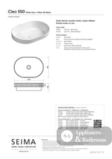 Seima 192952 Cleo 550 Fluted Ellipse Semi-Inset Basin 550x380mm Gloss White - Above Counter Basins