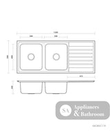 Seima Kubic 200 Double Bowl Sink with Left Hand Drainer One Taphole 191651 - Sinks