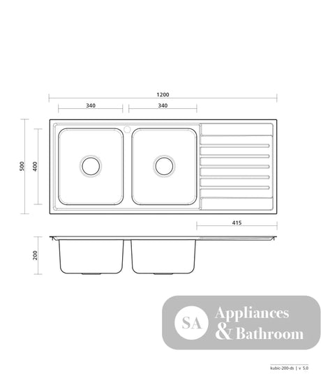 Seima Kubic 200 Double Bowl Sink with Left Hand Drainer One Taphole 191651 - Sinks