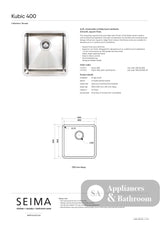 Seima Kubic 400 Single Bowel Sink No Taphole 191671 - Sinks