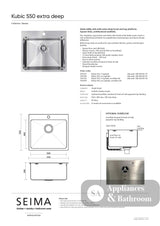 Seima Kubic 550 Single Bowl Sink with Overflow One Taphole 191659 - Sinks