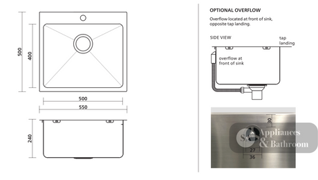 Seima Kubic 550 Single Bowl Sink with Overflow One Taphole 191659 - Sinks