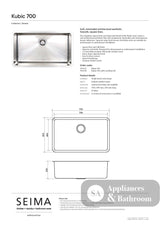 Seima Kubic 700 Single Bowl Sink with Overflow No Taphole 191678 - Sinks