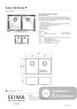 Seima Kubic 726 Double Bowl Sink No Taphole 191679 - Sinks